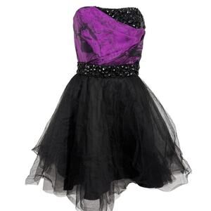 Flirt Maggie Sottero Womens Beaded Black Purple Prom Strapless Corset Dress sz 2